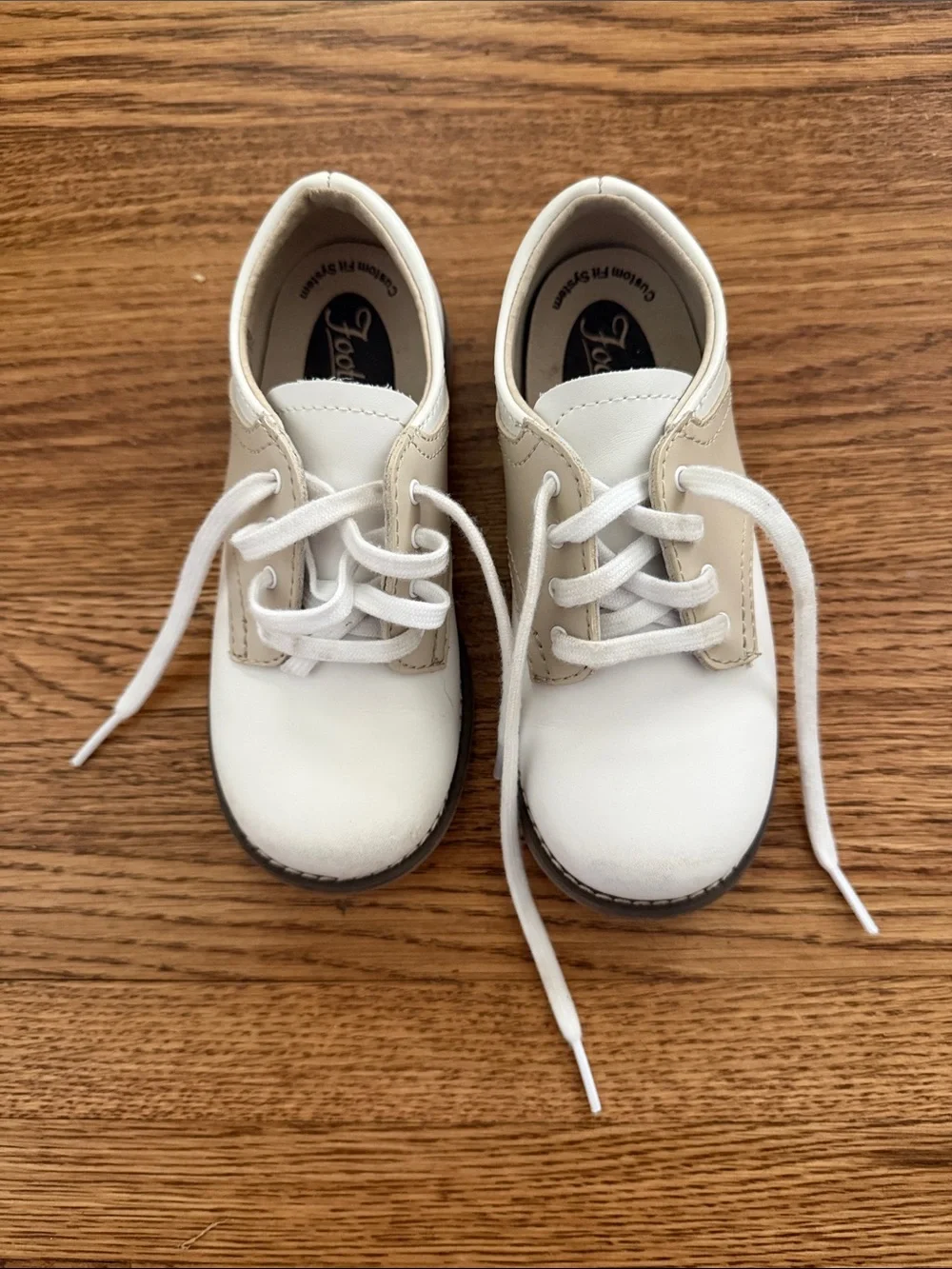 FootMates White and Cream Lace-Up Kids Dress Shoes